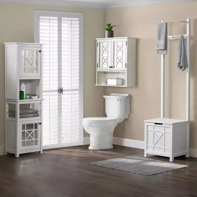 Cesto portabiancheria e portasciugamani Derby bianco - Alaterre Furniture
