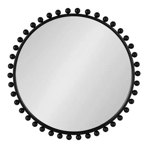 Kate & Laurel All Things Decor 28"x28" Beade Round Wall Mirror Black