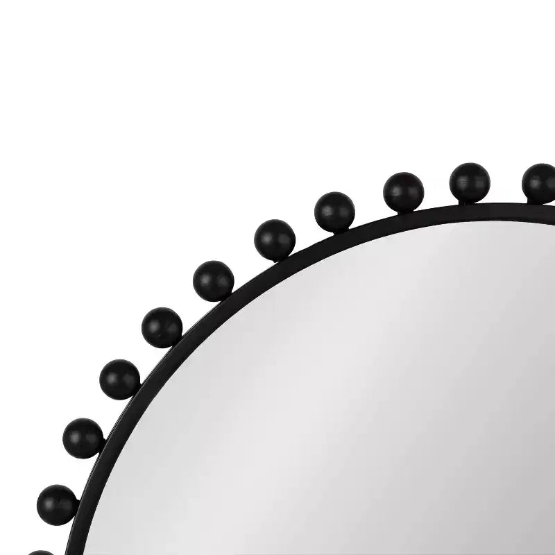 Specchio da parete tondo con perline nere da 28" e gancio a buco della serratura, finitura satinata