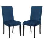 Sedie da pranzo Parsons in velluto con borchie cromate, set da 2, blu, gambe in legno di caucciù color espresso