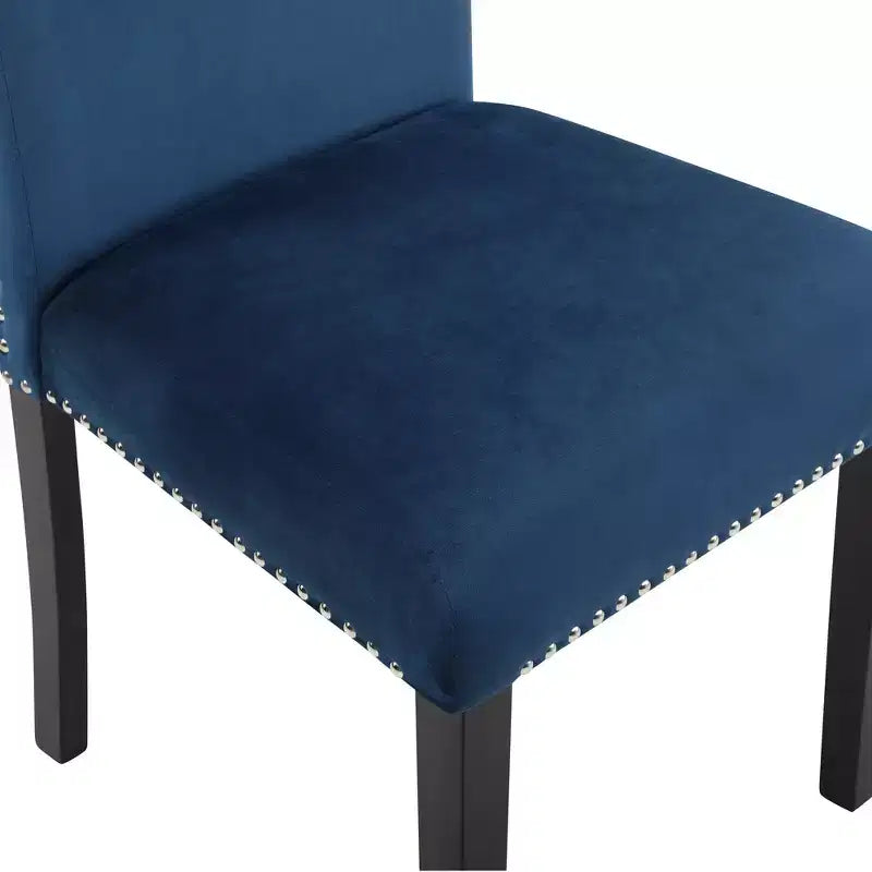 Sedie da pranzo Parsons in velluto con borchie cromate, set da 2, blu, gambe in legno di caucciù color espresso