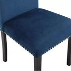 Sedie da pranzo Parsons in velluto con borchie cromate, set da 2, blu, gambe in legno di caucciù color espresso