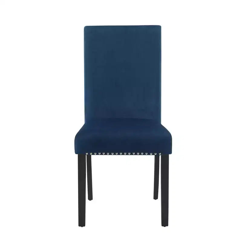 Sedie da pranzo Parsons in velluto con borchie cromate, set da 2, blu, gambe in legno di caucciù color espresso