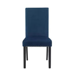 Sedie da pranzo Parsons in velluto con borchie cromate, set da 2, blu, gambe in legno di caucciù color espresso