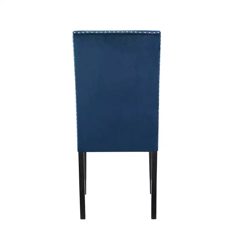 Sedie da pranzo Parsons in velluto con borchie cromate, set da 2, blu, gambe in legno di caucciù color espresso