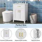 Mobiletto da bagno da 24 pollici con lavabo in ceramica, toletta lussuosa e salvaspazio
