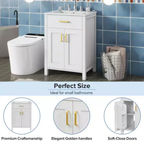 Mobiletto da bagno da 24 pollici con lavabo in ceramica, toletta lussuosa e salvaspazio