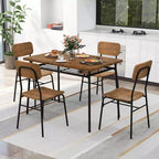 Set da pranzo industriale da 5 pezzi con 4 sedie e ripiano portaoggetti, nero e marrone
