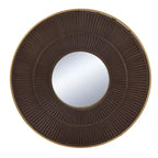 Specchio rotondo da parete 31,5", cornice in ferro dorato, bordo in legno marrone, motivo a pieghe, MDF e vetro