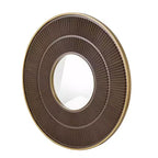 Specchio rotondo da parete 31,5", cornice in ferro dorato, bordo in legno marrone, motivo a pieghe, MDF e vetro