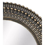 Specchio da parete rotondo da 67,3 cm, cornice con trama intrecciata nera e oro, MDF e vetro, riflesso cristallino