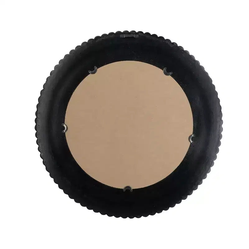 Specchio da parete rotondo da 67,3 cm, cornice con trama intrecciata nera e oro, MDF e vetro, riflesso cristallino
