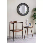 Specchio da parete rotondo da 67,3 cm, cornice con trama intrecciata nera e oro, MDF e vetro, riflesso cristallino