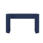 Tavolo consolle scanalato da 54" con 2 cassetti, piano ovale, gambe a colonna curve, moderno minimalista, blu