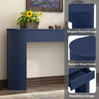 Tavolo consolle scanalato da 54" con 2 cassetti, piano ovale, gambe a colonna curve, moderno minimalista, blu
