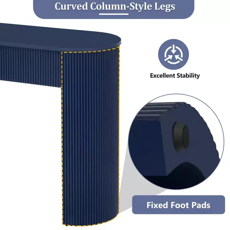 Tavolo consolle scanalato da 54" con 2 cassetti, piano ovale, gambe a colonna curve, moderno minimalista, blu