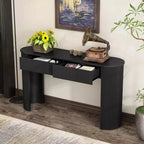 Tavolo consolle scanalato da 54" con 2 cassetti, piano ovale, gambe a colonna curve, moderno minimalista, blu