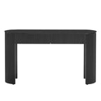 Tavolo consolle scanalato da 54" con 2 cassetti, piano ovale, gambe a colonna curve, moderno minimalista, blu