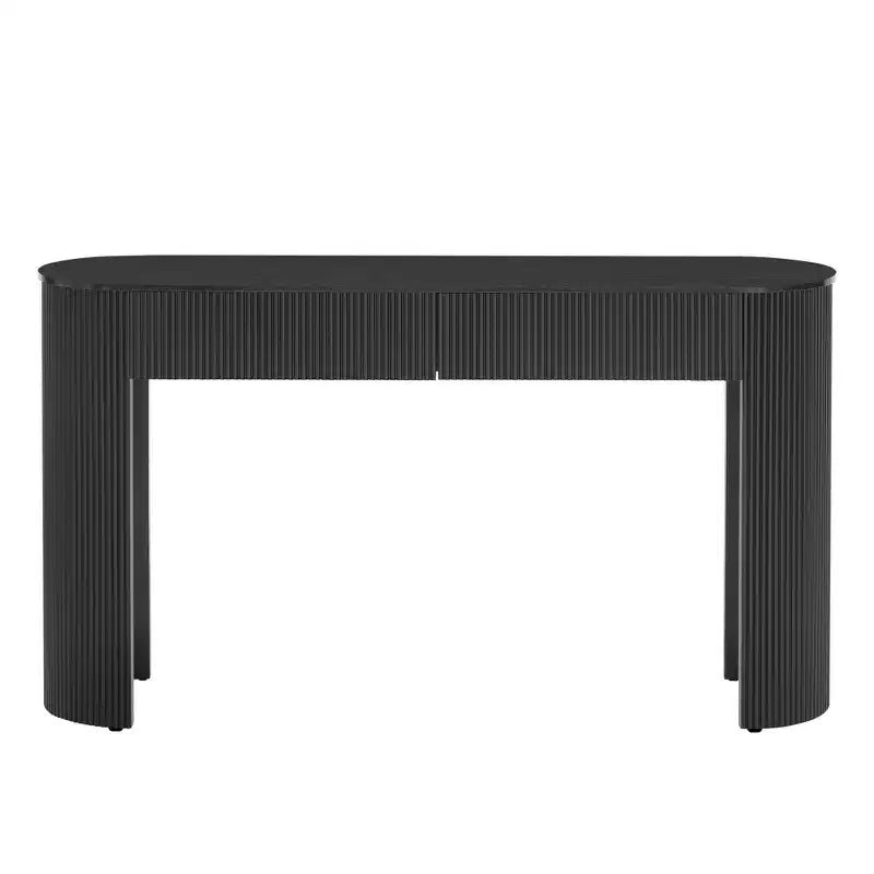 Tavolo consolle scanalato da 54" con 2 cassetti, piano ovale, gambe a colonna curve, moderno minimalista, blu