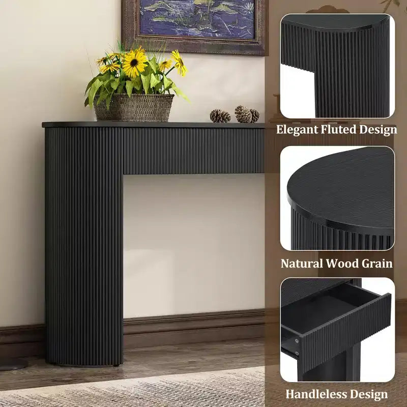 Tavolo consolle scanalato da 54" con 2 cassetti, piano ovale, gambe a colonna curve, moderno minimalista, blu