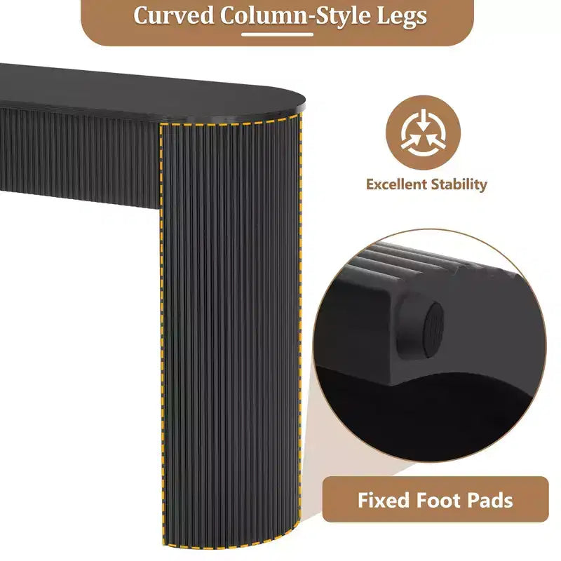 Tavolo consolle scanalato da 54" con 2 cassetti, piano ovale, gambe a colonna curve, moderno minimalista, blu