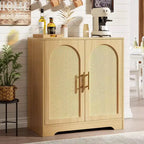 Madia Credenza con 2 Ante in Rattan, MDF, 2 Cassetti, Top 54 kg, Antiribaltamento