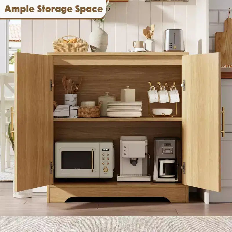 Madia Credenza con 2 Ante in Rattan, MDF, 2 Cassetti, Top 54 kg, Antiribaltamento