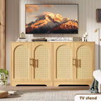 Madia Credenza con 2 Ante in Rattan, MDF, 2 Cassetti, Top 54 kg, Antiribaltamento
