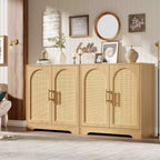 Madia Credenza con 2 Ante in Rattan, MDF, 2 Cassetti, Top 54 kg, Antiribaltamento