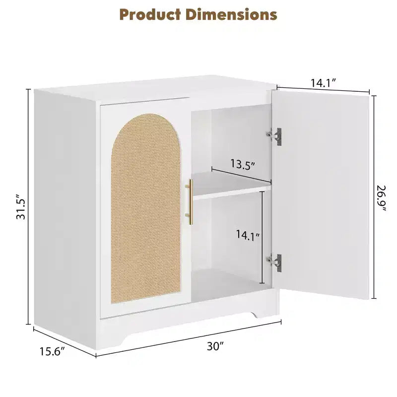 Madia Credenza con 2 Ante in Rattan, MDF, 2 Cassetti, Top 54 kg, Antiribaltamento