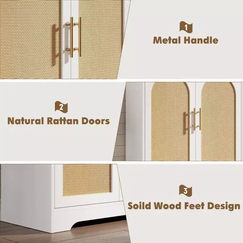 Madia Credenza con 2 Ante in Rattan, MDF, 2 Cassetti, Top 54 kg, Antiribaltamento