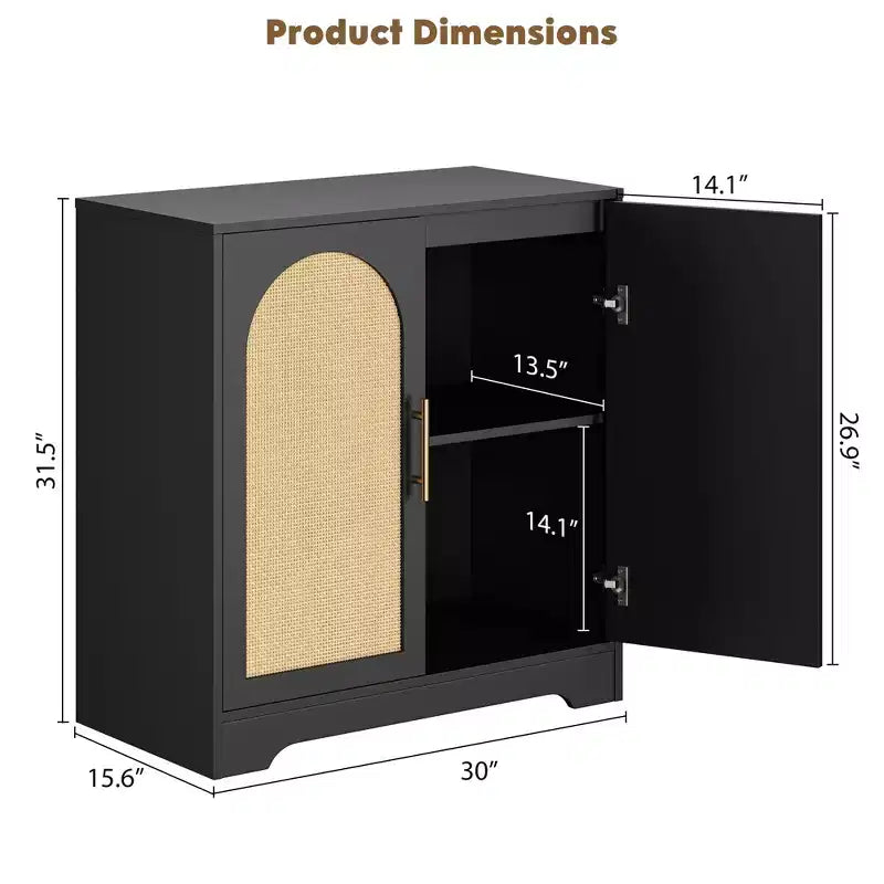 Madia Credenza con 2 Ante in Rattan, MDF, 2 Cassetti, Top 54 kg, Antiribaltamento