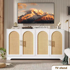 Madia Credenza con 2 Ante in Rattan, MDF, 2 Cassetti, Top 54 kg, Antiribaltamento