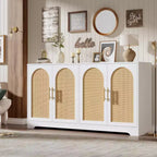 Madia Credenza con 2 Ante in Rattan, MDF, 2 Cassetti, Top 54 kg, Antiribaltamento
