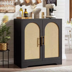 Madia Credenza con 2 Ante in Rattan, MDF, 2 Cassetti, Top 54 kg, Antiribaltamento