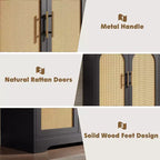 Madia Credenza con 2 Ante in Rattan, MDF, 2 Cassetti, Top 54 kg, Antiribaltamento
