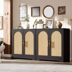 Madia Credenza con 2 Ante in Rattan, MDF, 2 Cassetti, Top 54 kg, Antiribaltamento