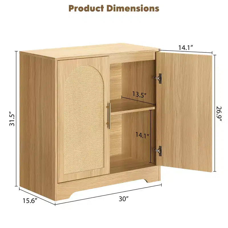 Madia Credenza con 2 Ante in Rattan, MDF, 2 Cassetti, Top 54 kg, Antiribaltamento