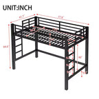 Struttura letto a soppalco in metallo, singolo/matrimoniale/queen-size, doppia scaletta, sponde di protezione a tutta lunghezza, 158 kg, nero