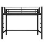 Struttura letto a soppalco in metallo, singolo/matrimoniale/queen-size, doppia scaletta, sponde di protezione a tutta lunghezza, 158 kg, nero