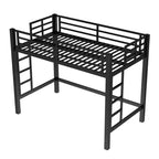 Struttura letto a soppalco in metallo, singolo/matrimoniale/queen-size, doppia scaletta, sponde di protezione a tutta lunghezza, 158 kg, nero