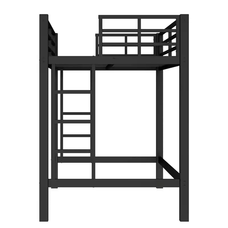 Struttura letto a soppalco in metallo, singolo/matrimoniale/queen-size, doppia scaletta, sponde di protezione a tutta lunghezza, 158 kg, nero