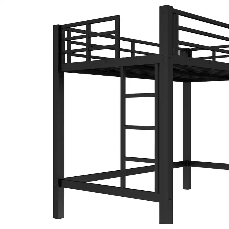 Struttura letto a soppalco in metallo, singolo/matrimoniale/queen-size, doppia scaletta, sponde di protezione a tutta lunghezza, 158 kg, nero