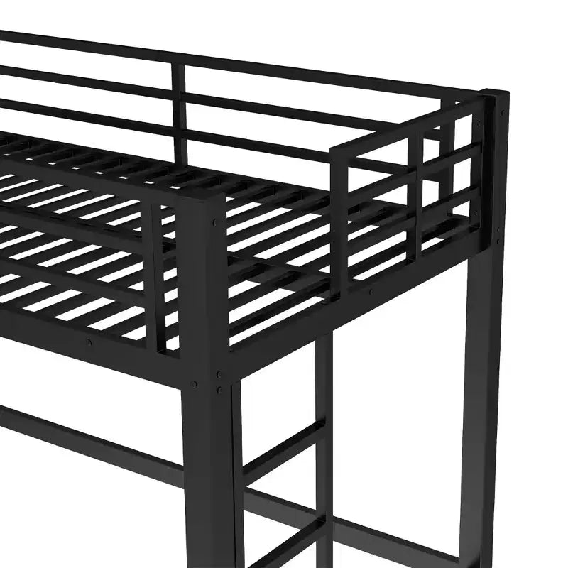 Struttura letto a soppalco in metallo, singolo/matrimoniale/queen-size, doppia scaletta, sponde di protezione a tutta lunghezza, 158 kg, nero