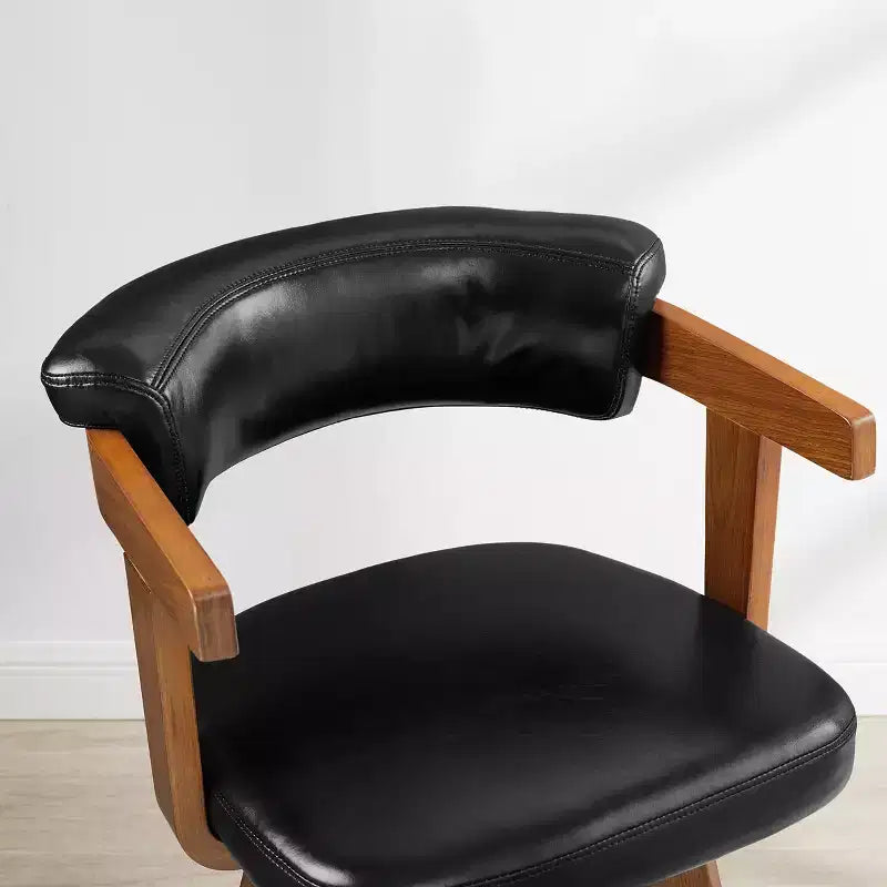 Sgabello da Bar Girevole in Similpelle con Braccioli e Poggiapiedi, Set da 2, Struttura in Legno di Frassino Bianco, 150 kg