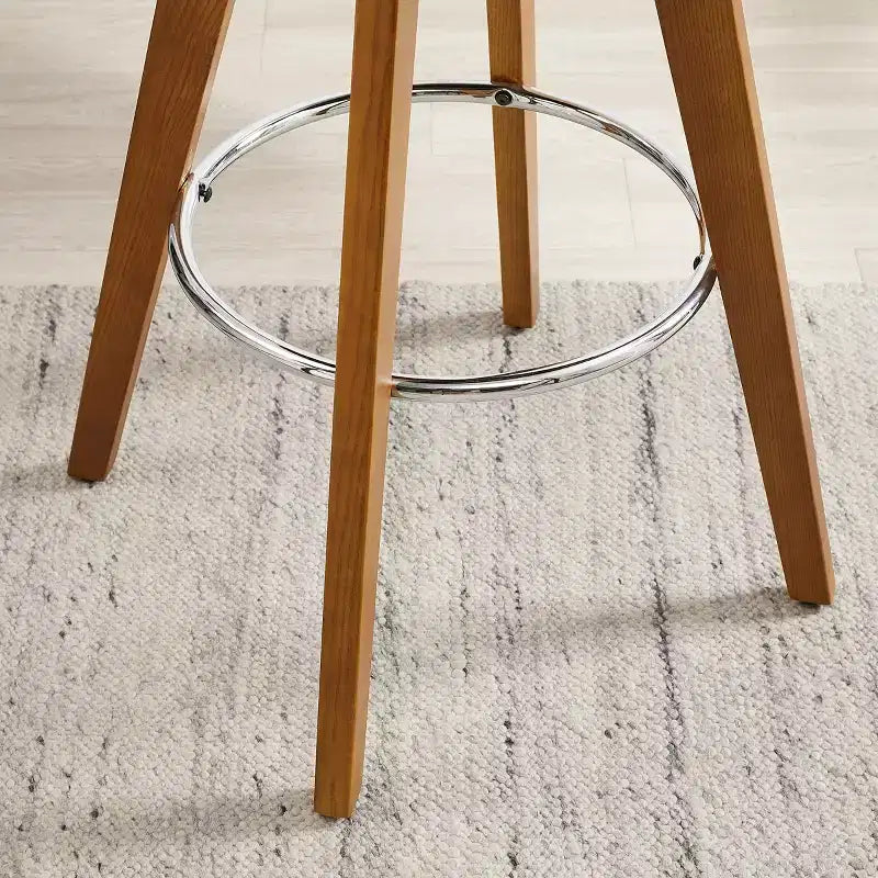 Sgabello da Bar Girevole in Similpelle con Braccioli e Poggiapiedi, Set da 2, Struttura in Legno di Frassino Bianco, 150 kg