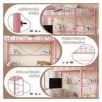 Struttura per letto a soppalco in metallo, misura singola, rosa, 158 kg, ringhiera ad arco, staffe antiribaltamento, salvaspazio