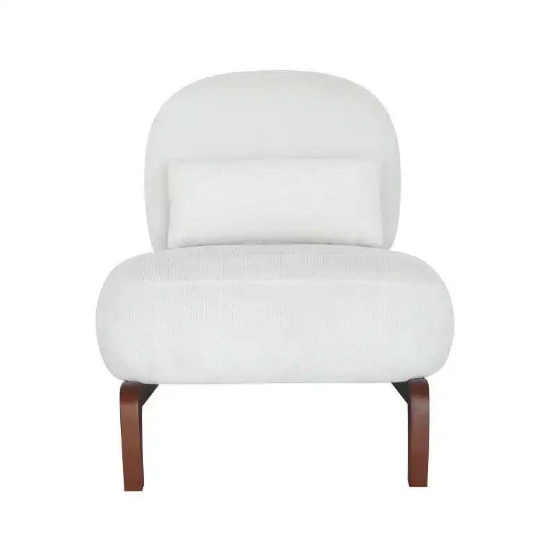 Sedia moderna senza braccioli, imbottita, in poliestere bianco, con gambe in legno massiccio, sedia compatta da lettura