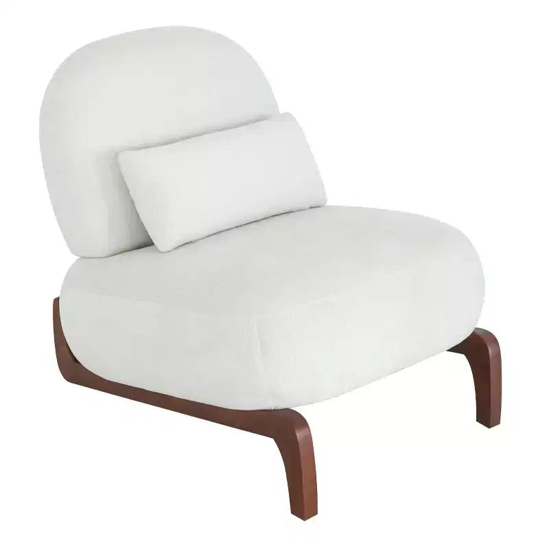 Sedia moderna senza braccioli, imbottita, in poliestere bianco, con gambe in legno massiccio, sedia compatta da lettura