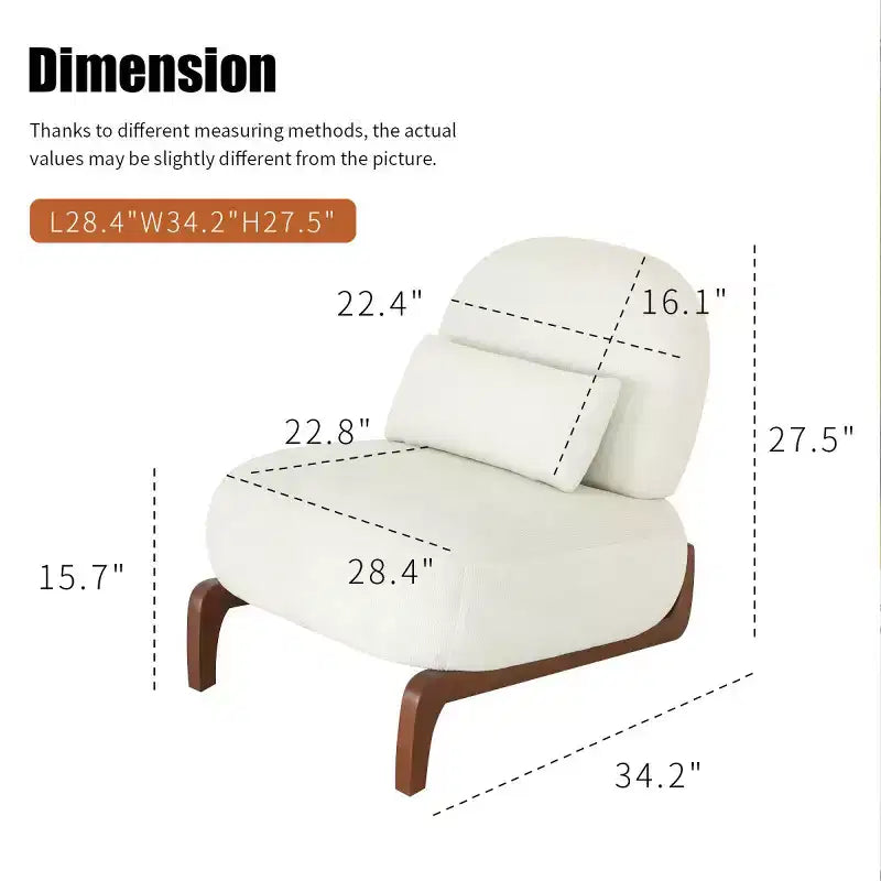 Sedia moderna senza braccioli, imbottita, in poliestere bianco, con gambe in legno massiccio, sedia compatta da lettura